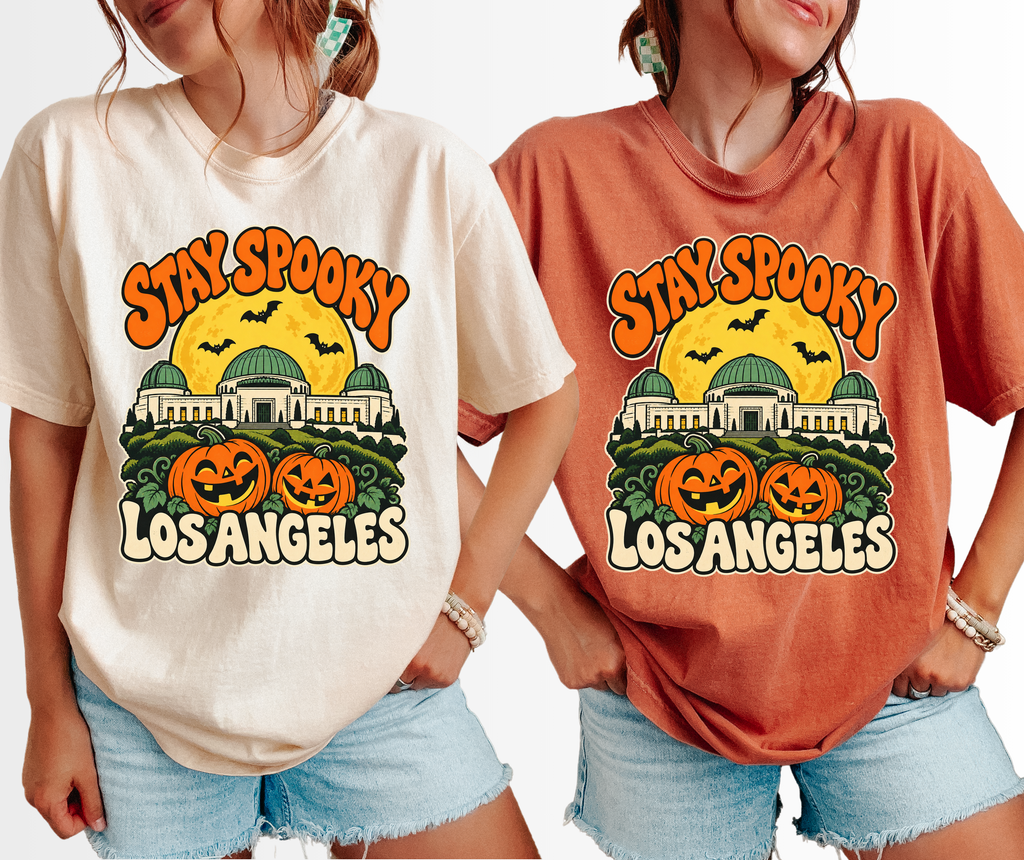 Los Angeles Halloween T-Shirt, Griffith Observatory, Comfort Colors, Playful 1950s Cartoon California Souvenir