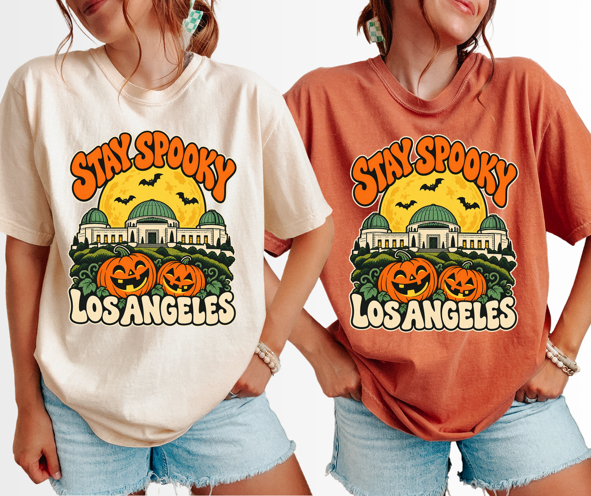 Los Angeles Halloween T-Shirt, Griffith Observatory, Comfort Colors, Playful 1950s Cartoon California Souvenir