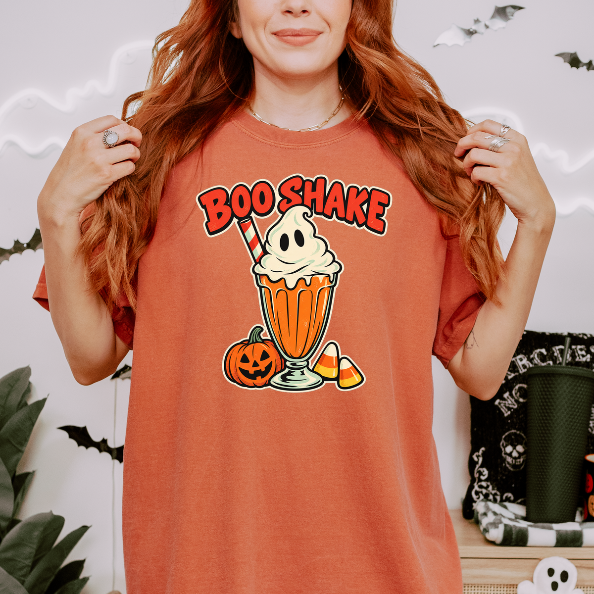 Monster Milkshake Halloween T-Shirt, Boo Shake Ghost Whipped Cream, Retro Diner Comfort Colors Pumpkin Design