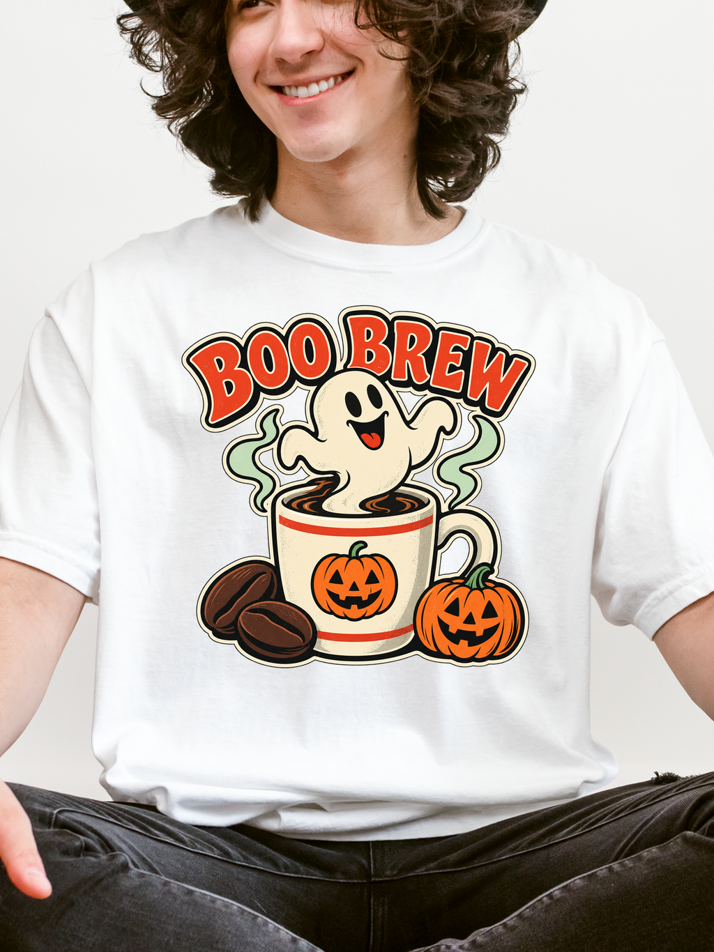 Halloween T-Shirt, Boo Brew Ghost Coffee, Retro Diner Art, Comfort Colors