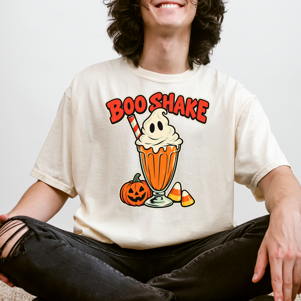 Monster Milkshake Halloween T-Shirt, Boo Shake Ghost Whipped Cream, Retro Diner Comfort Colors Pumpkin Design