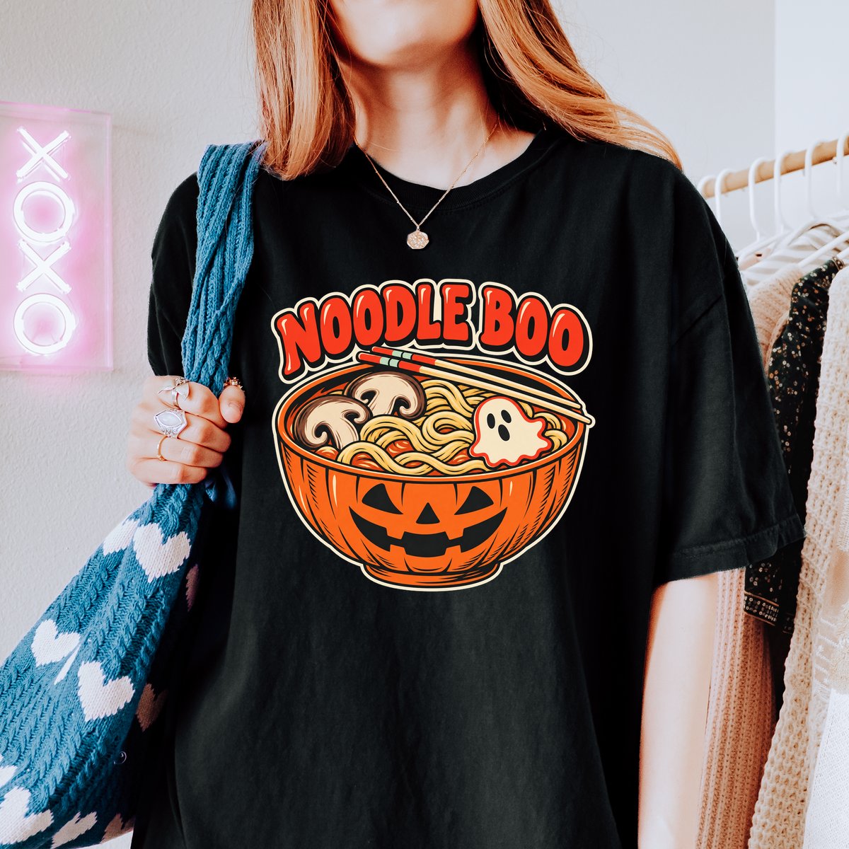 Pumpkin Ramen Halloween T-Shirt, Noodle Boo Jack-o-Lantern Bowl, Retro Diner Ghost Fish Cake, Comfort Colors