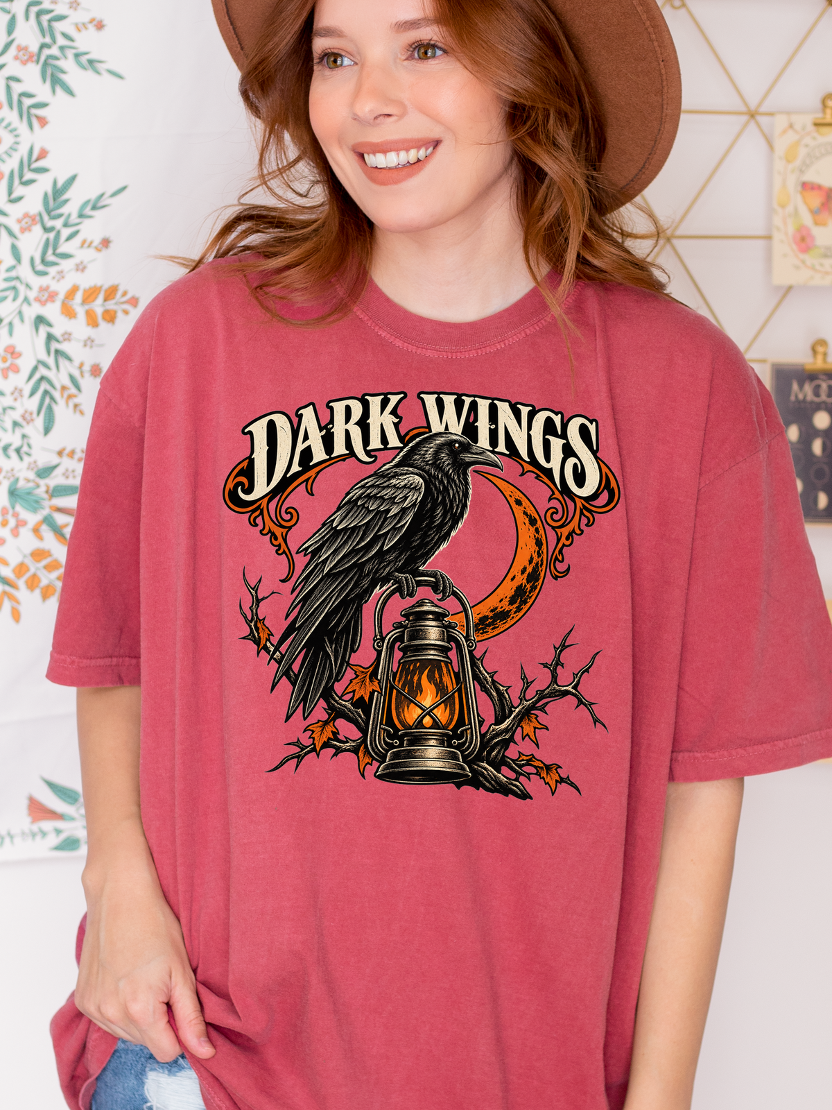 Halloween T-Shirt, Raven and Lantern, Comfort Colors, Gothic Woodcut Art