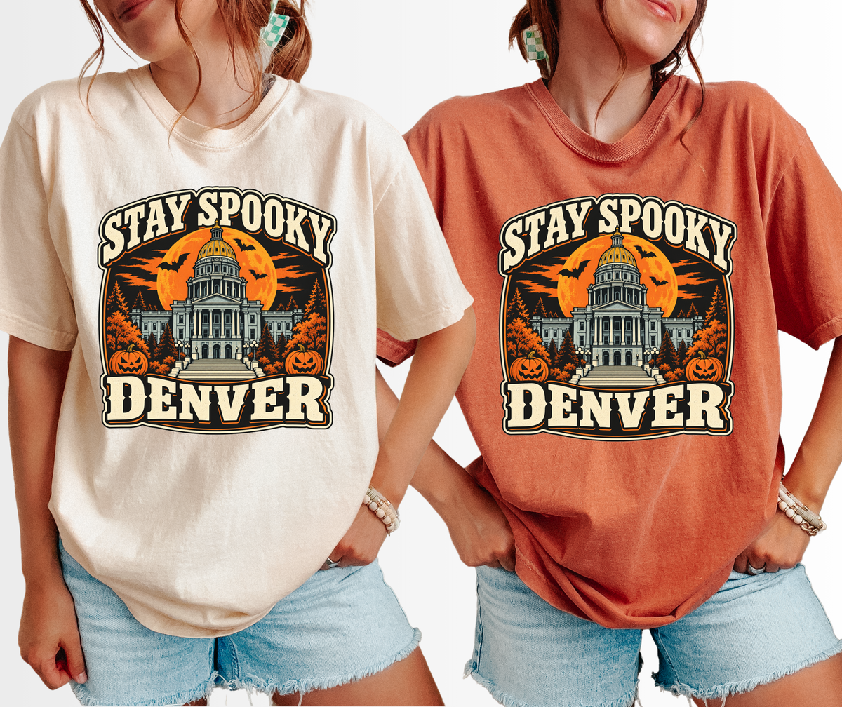 Denver Halloween T-Shirt, Colorado State Capitol, Comfort Colors Retro Pumpkin Souvenir, Spooky Season Bats