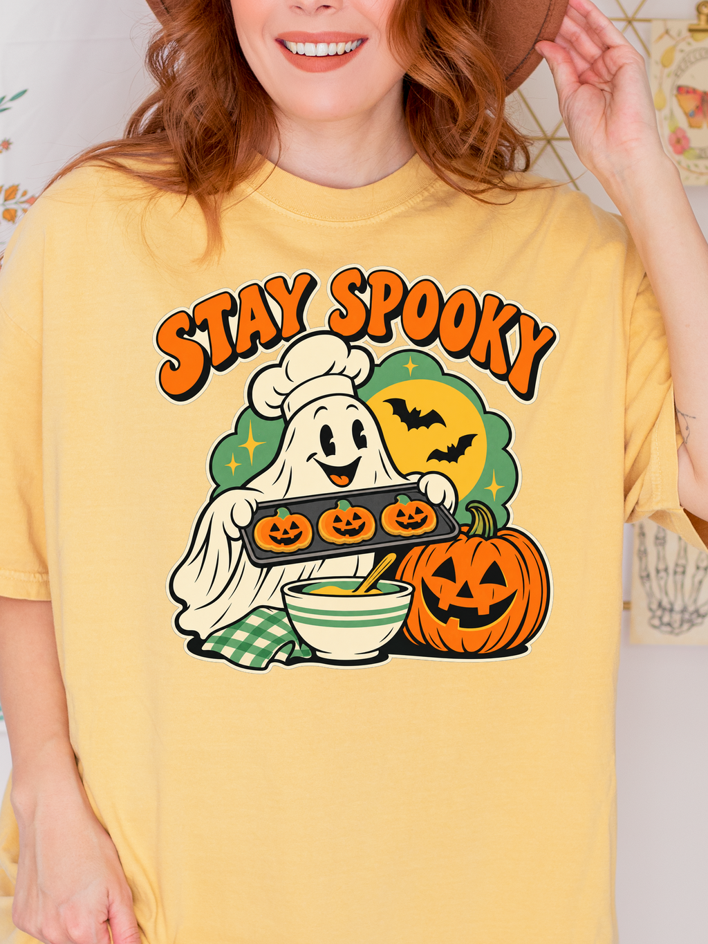 Halloween T-Shirt, Stay Spooky Ghost Baker, Comfort Colors, Retro Cartoon
