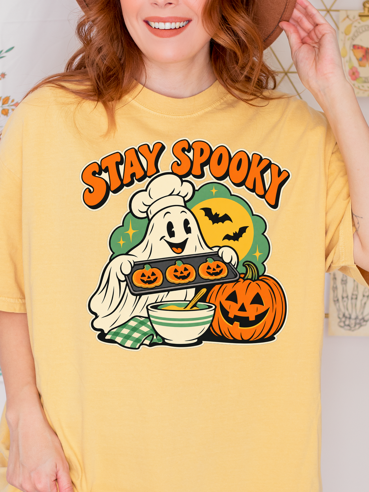 Halloween T-Shirt, Stay Spooky Ghost Baker, Comfort Colors, Retro Cartoon