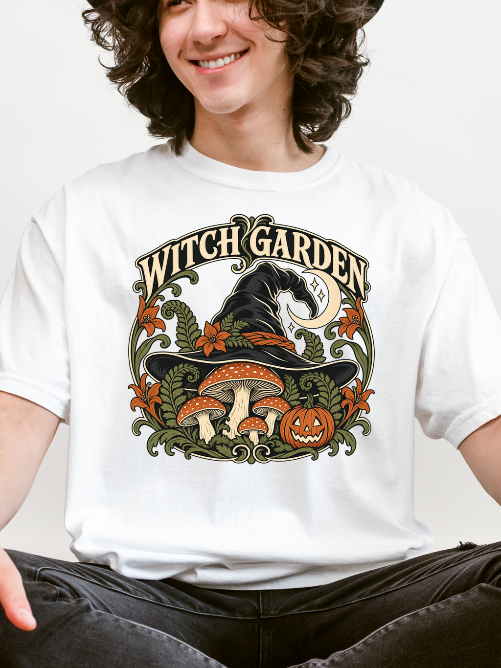 Halloween T-Shirt, Witch Garden Art Nouveau Botanical Art, Comfort Colors