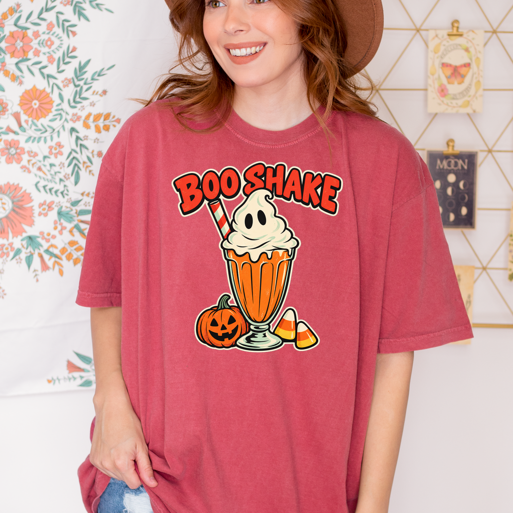 Monster Milkshake Halloween T-Shirt, Boo Shake Ghost Whipped Cream, Retro Diner Comfort Colors Pumpkin Design