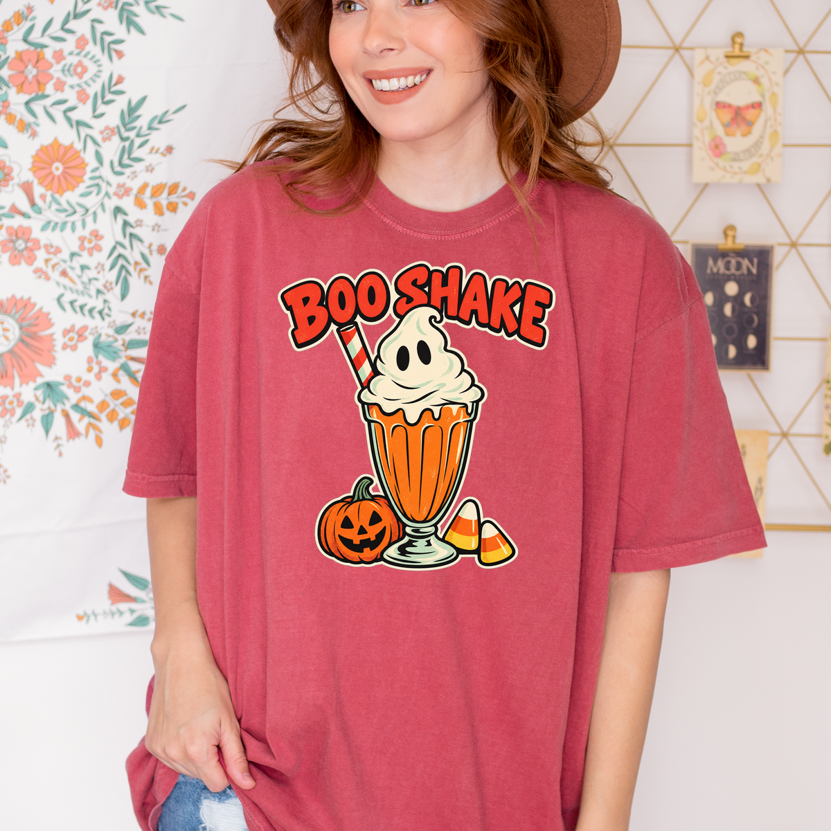 Monster Milkshake Halloween T-Shirt, Boo Shake Ghost Whipped Cream, Retro Diner Comfort Colors Pumpkin Design