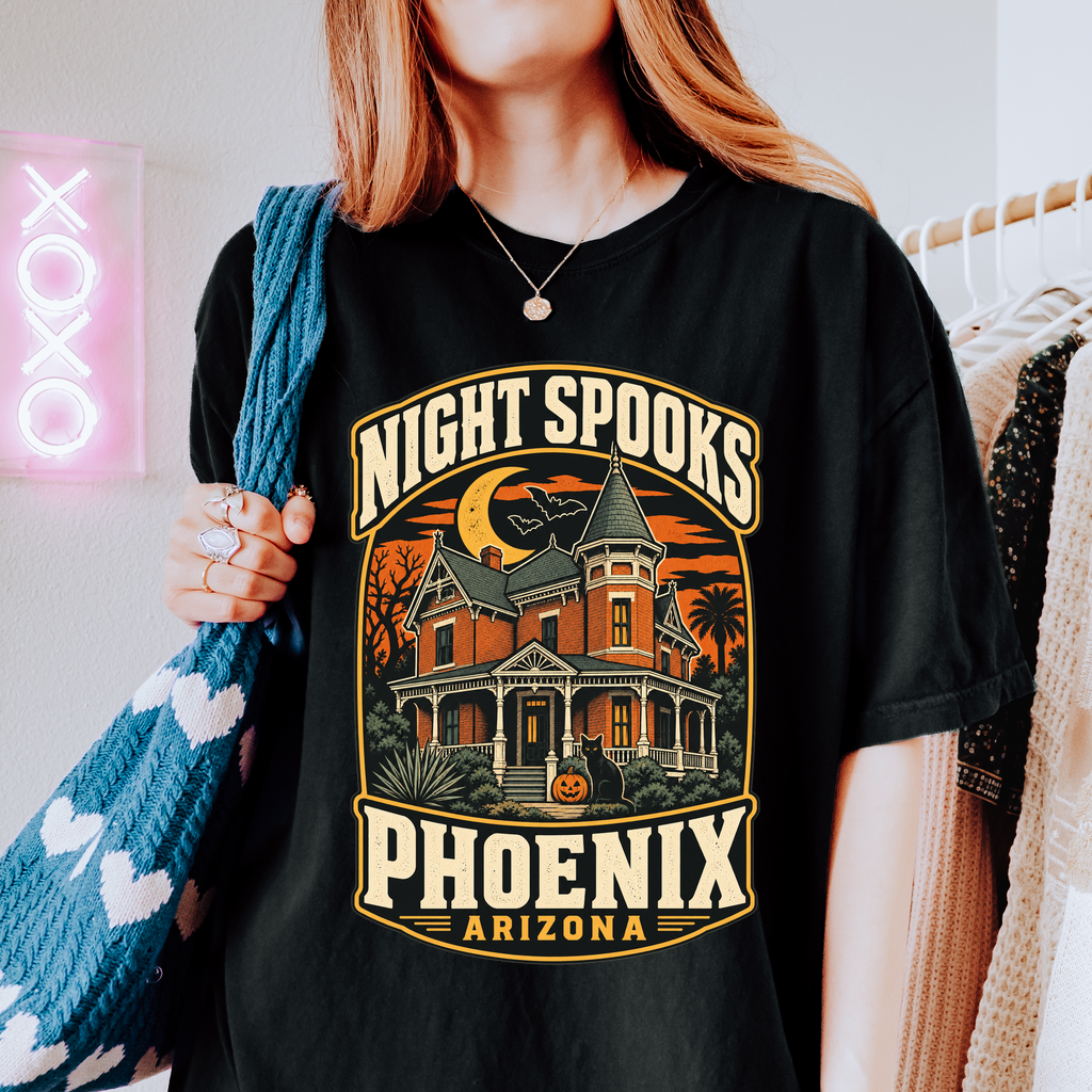 Phoenix Halloween T-Shirt, Rosson House Black Cat and Pumpkin, Retro Arizona Souvenir, Comfort Colors Spooky Season