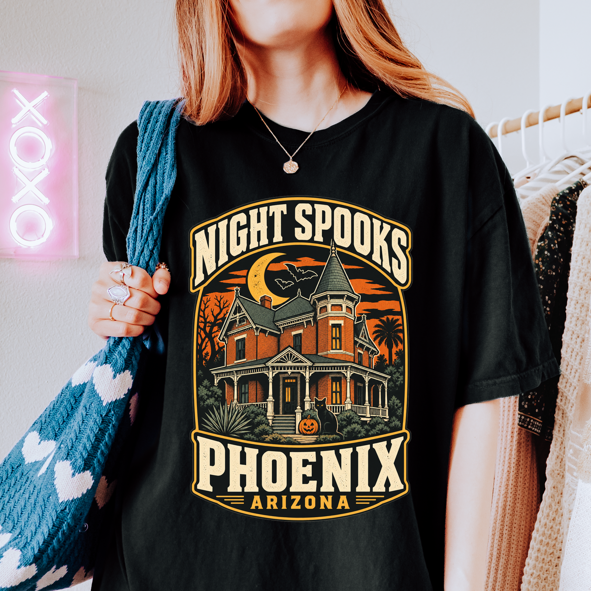 Phoenix Halloween T-Shirt, Rosson House Black Cat and Pumpkin, Retro Arizona Souvenir, Comfort Colors Spooky Season