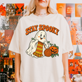 Ghost Halloween T-Shirt, Stay Spooky Knitting Design, Retro 1950s Cartoon Pumpkin, Comfort Colors
