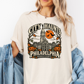 Philadelphia Halloween T-Shirt, City Hall Woodcut Folk Art, Pumpkin Lanterns, Pennsylvania Souvenir, Comfort Colors