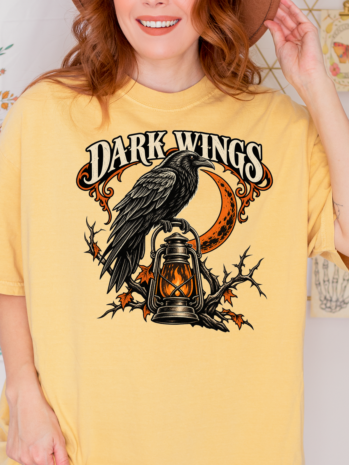 Halloween T-Shirt, Raven and Lantern, Comfort Colors, Gothic Woodcut Art