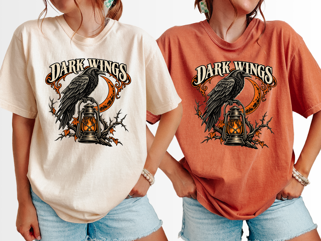 Halloween T-Shirt, Raven and Lantern, Comfort Colors, Gothic Woodcut Art