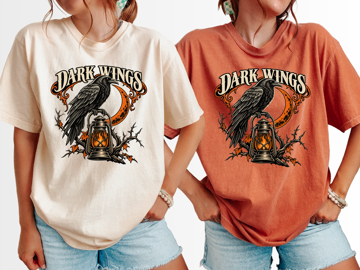 Halloween T-Shirt, Raven and Lantern, Comfort Colors, Gothic Woodcut Art
