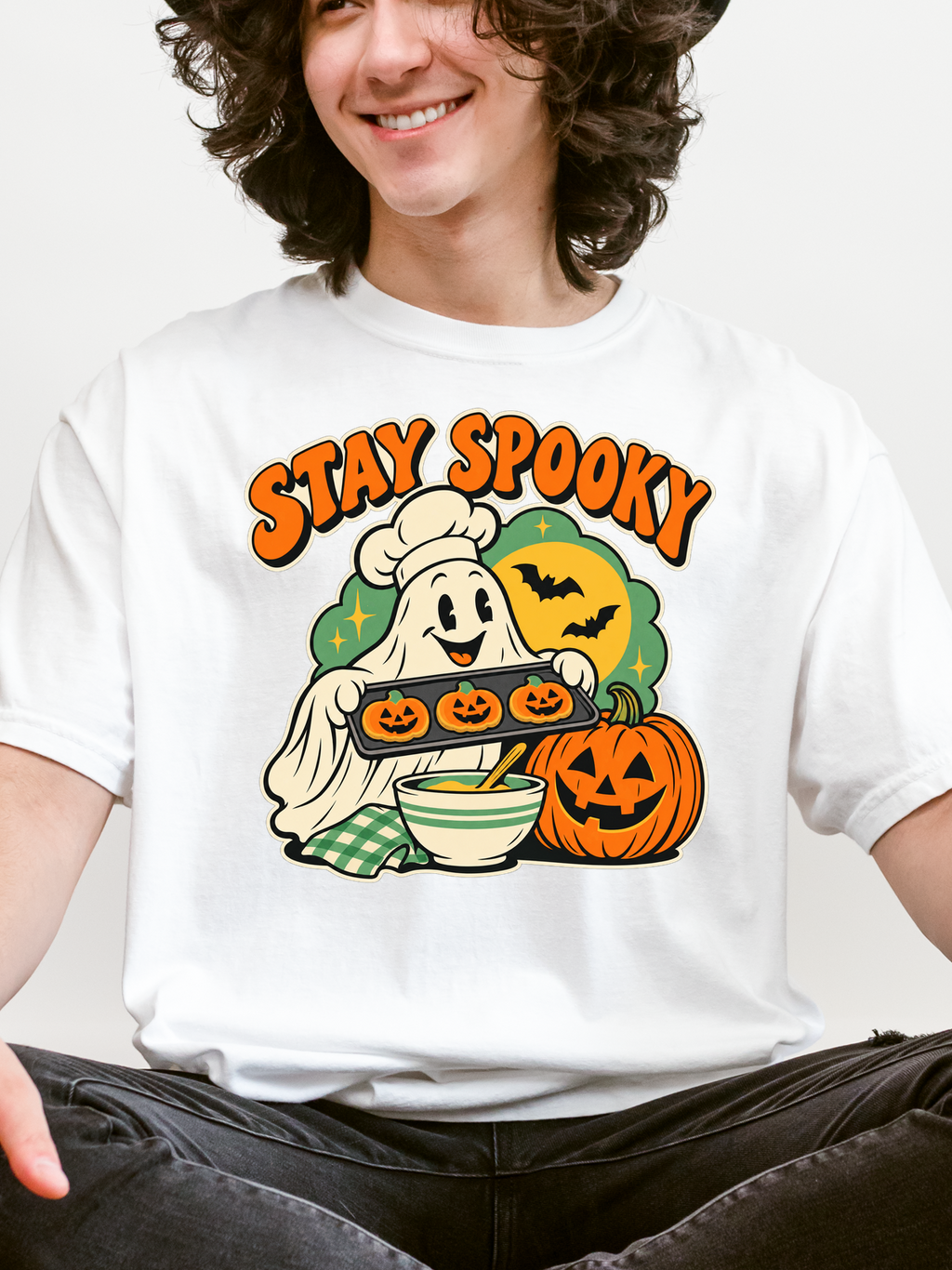 Halloween T-Shirt, Stay Spooky Ghost Baker, Comfort Colors, Retro Cartoon