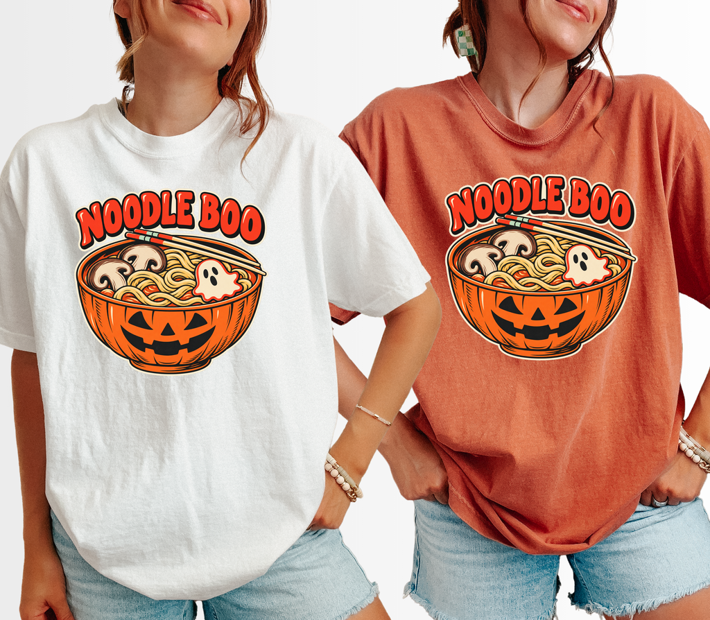 Pumpkin Ramen Halloween T-Shirt, Noodle Boo Jack-o-Lantern Bowl, Retro Diner Ghost Fish Cake, Comfort Colors