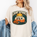 Pumpkin Camper Halloween T-Shirt, Camp Spooky Ghost Trailer, Retro Harvest Moon, Comfort Colors