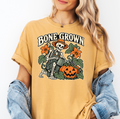 Skeleton Halloween T-Shirt, Bone Grown Pumpkin Garden Folk Art, Botanical Spooky Season Comfort Colors