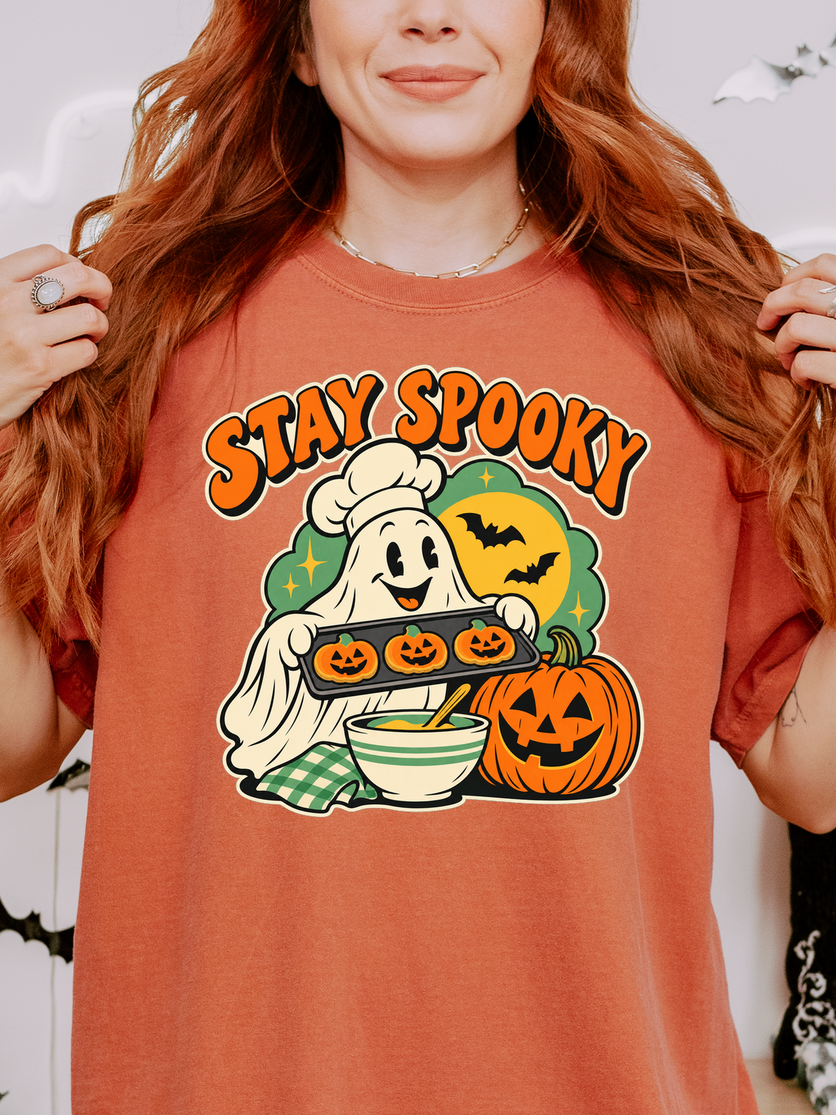 Halloween T-Shirt, Stay Spooky Ghost Baker, Comfort Colors, Retro Cartoon