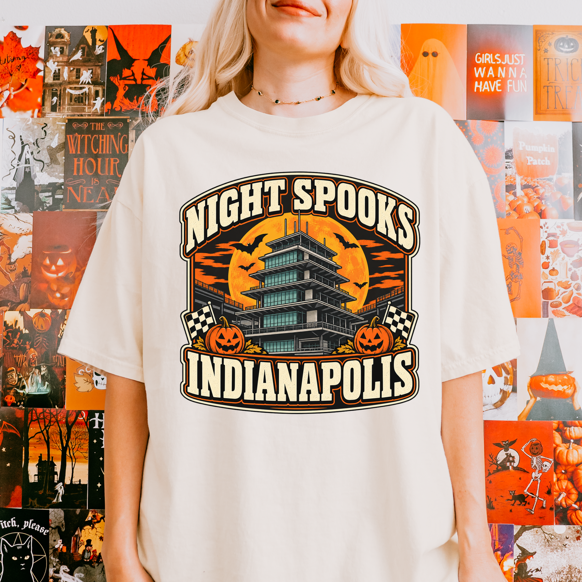 Indianapolis Halloween T-Shirt, Indianapolis Motor Speedway Pagoda, Comfort Colors Retro Pumpkin Souvenir