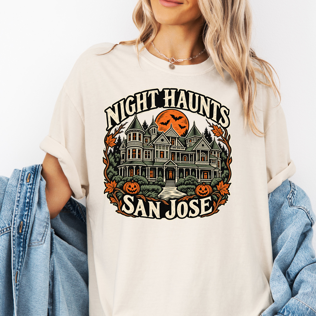 San Jose Halloween T-Shirt, Winchester Mystery House, Comfort Colors Folk Art Pumpkin California Souvenir