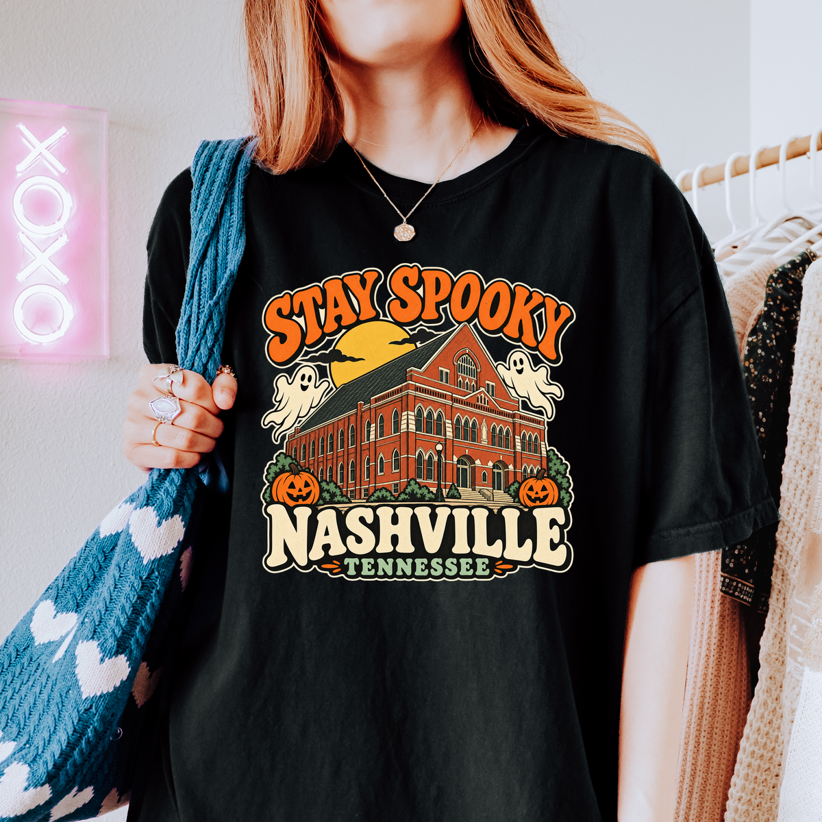 Nashville Halloween T-Shirt, Ryman Auditorium Retro Ghost and Pumpkin Design, Tennessee Souvenir, Comfort Colors