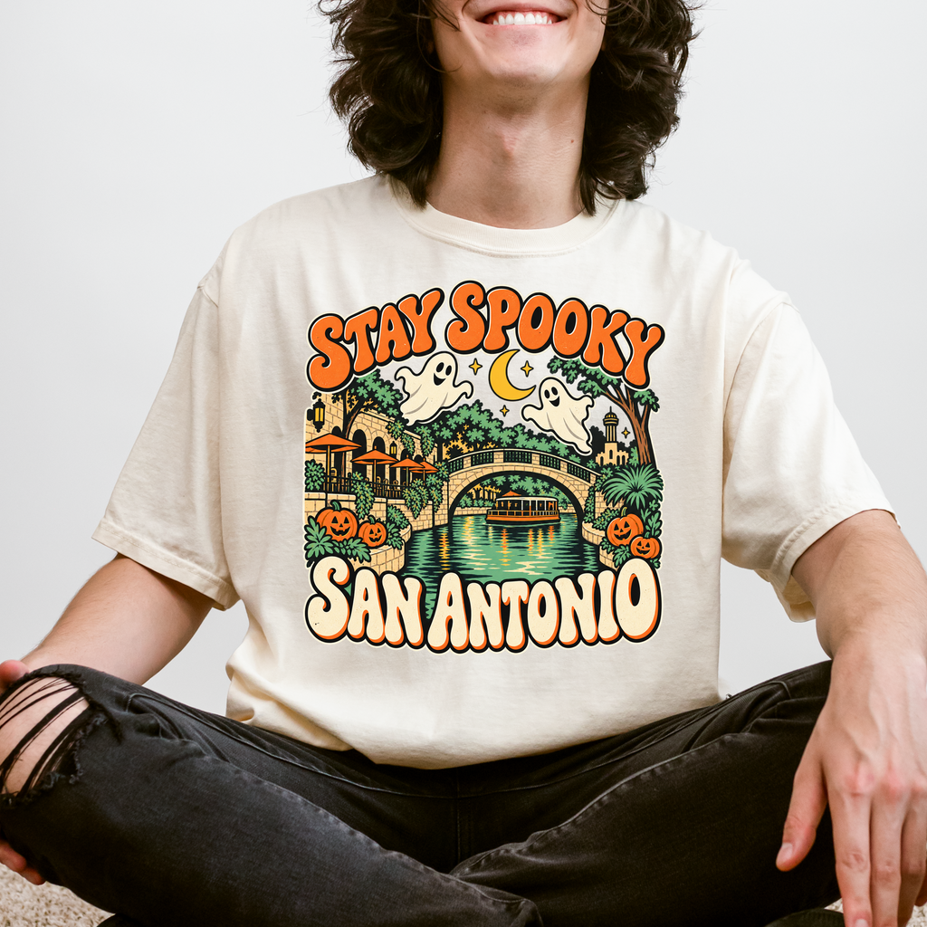 San Antonio Halloween T-Shirt, River Walk Ghosts and Pumpkins, Retro Texas Souvenir, Comfort Colors