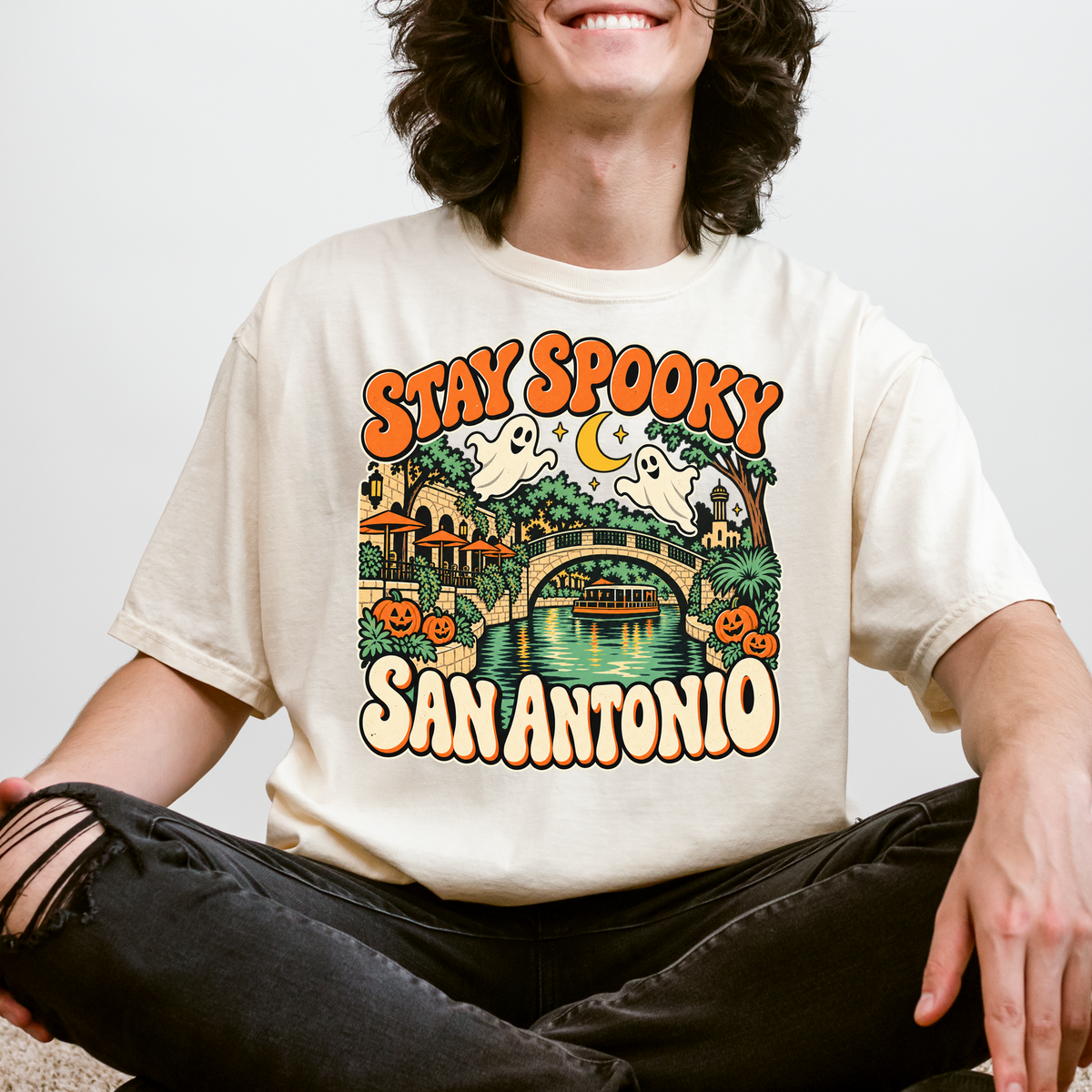 San Antonio Halloween T-Shirt, River Walk Ghosts and Pumpkins, Retro Texas Souvenir, Comfort Colors