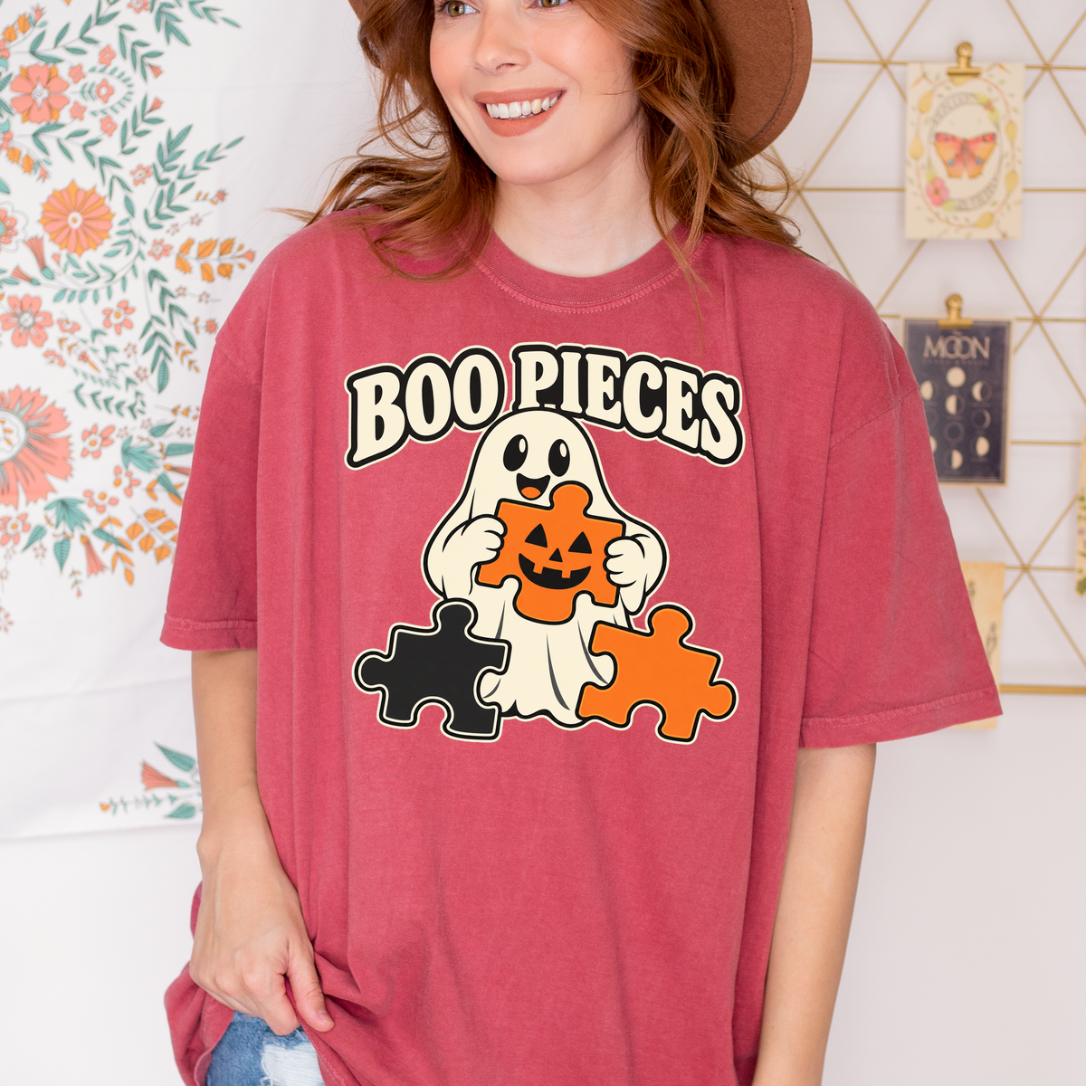 Ghost Halloween T-Shirt, Boo Pieces Pumpkin Puzzle Design, Minimalist Spooky Season, Comfort Colors