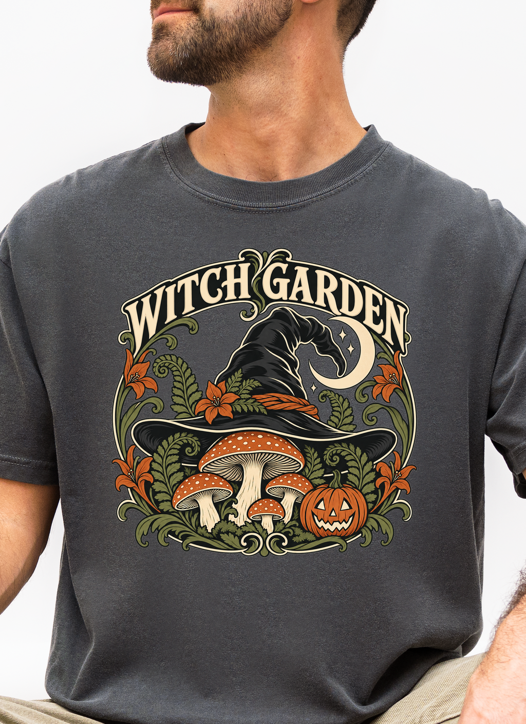Halloween T-Shirt, Witch Garden Art Nouveau Botanical Art, Comfort Colors