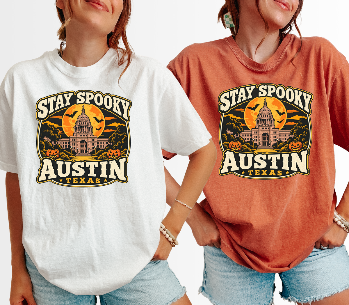 Austin Halloween T-Shirt, Texas State Capitol, Comfort Colors Retro Pumpkin Moon Souvenir, Stay Spooky Texas