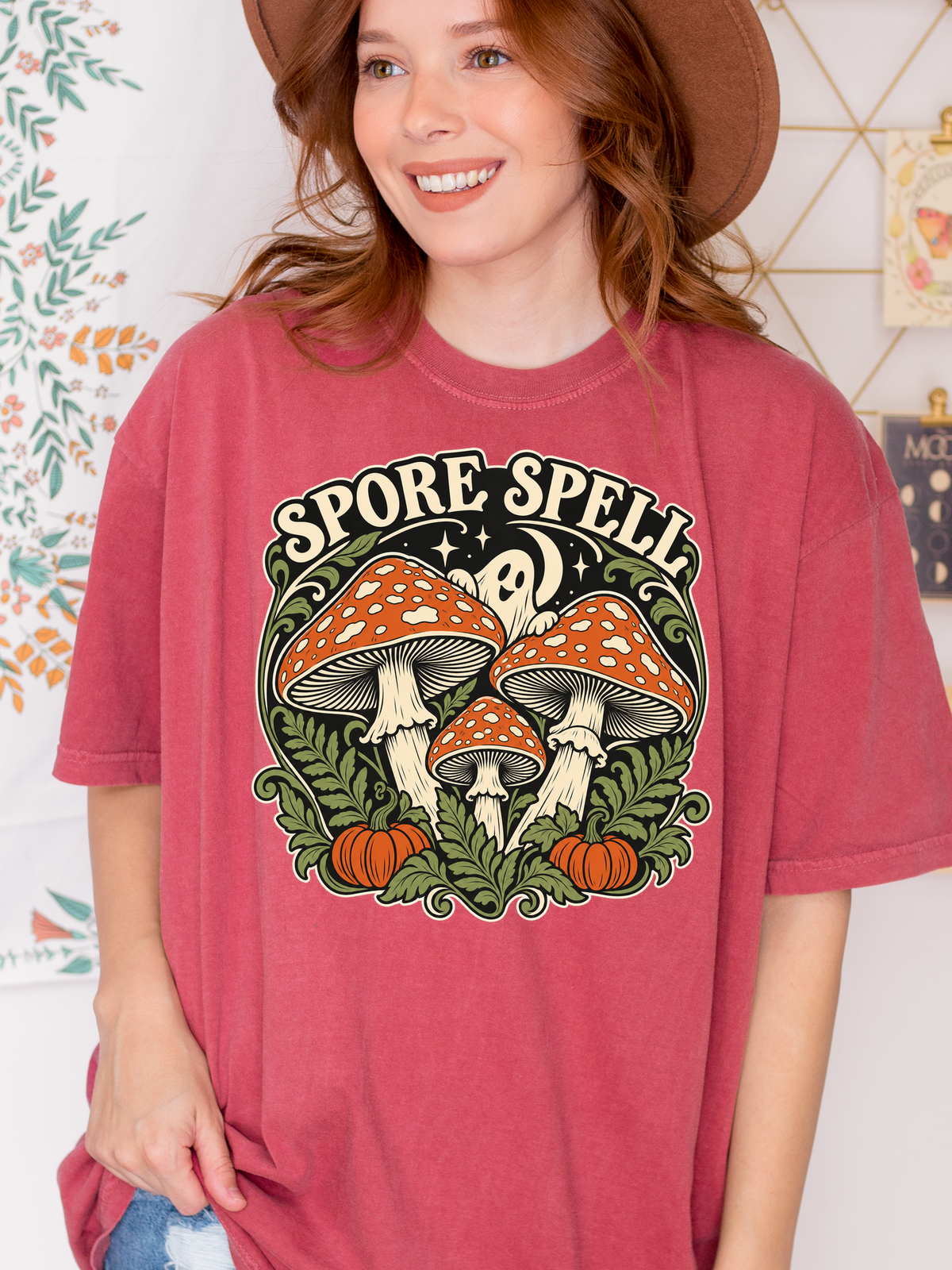 Halloween T-Shirt, Midnight Mushroom Circle, Comfort Colors, Art Nouveau Artwork
