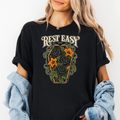 Coffin Flower Bed Halloween T-Shirt, Rest Easy Black Roses, Art Nouveau Botanical, Comfort Colors