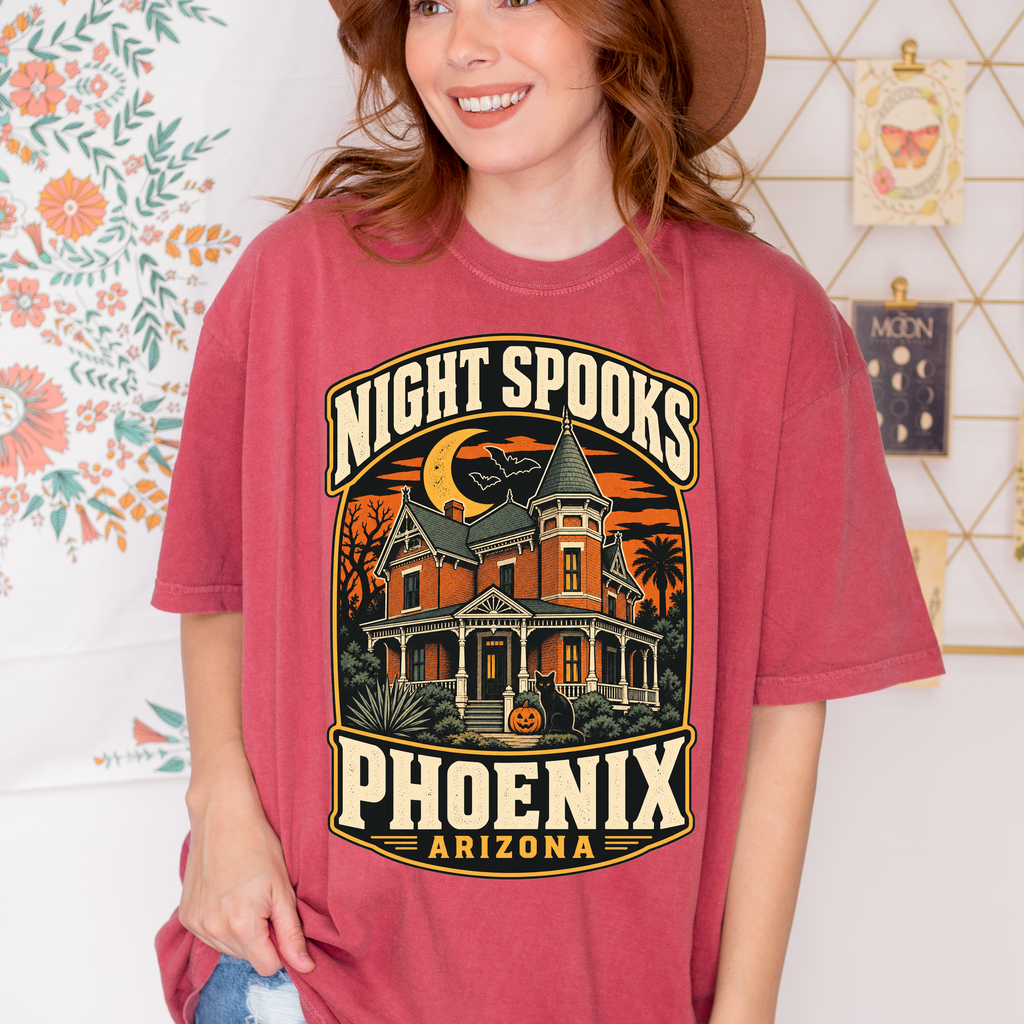 Phoenix Halloween T-Shirt, Rosson House Black Cat and Pumpkin, Retro Arizona Souvenir, Comfort Colors Spooky Season