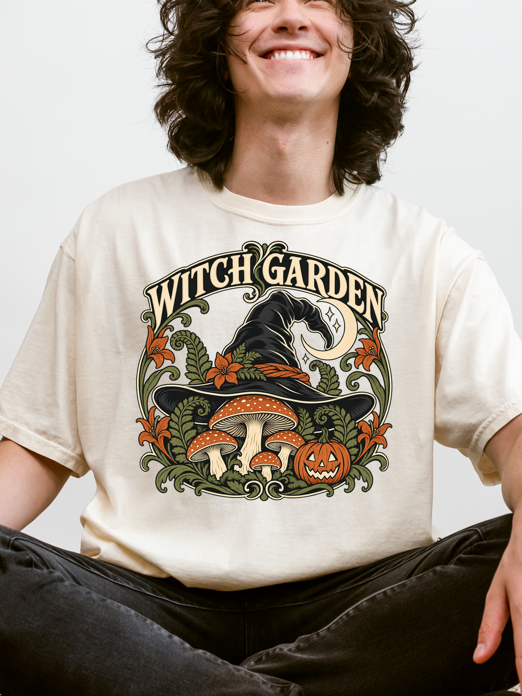 Halloween T-Shirt, Witch Garden Art Nouveau Botanical Art, Comfort Colors