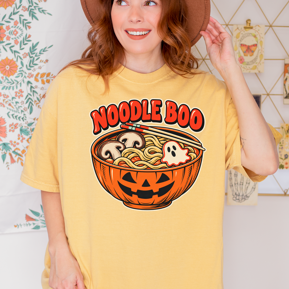 Pumpkin Ramen Halloween T-Shirt, Noodle Boo Jack-o-Lantern Bowl, Retro Diner Ghost Fish Cake, Comfort Colors