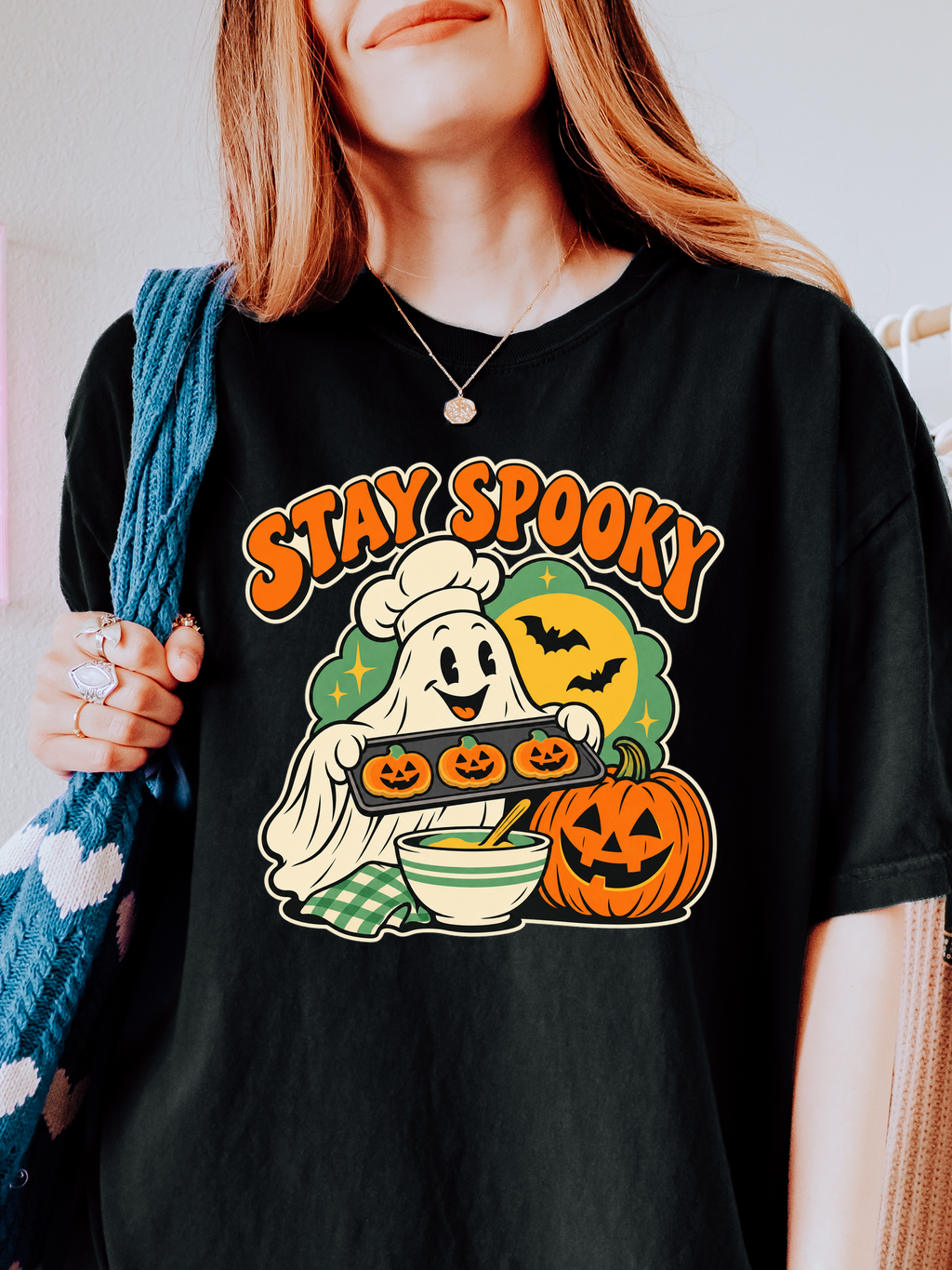 Halloween T-Shirt, Stay Spooky Ghost Baker, Comfort Colors, Retro Cartoon