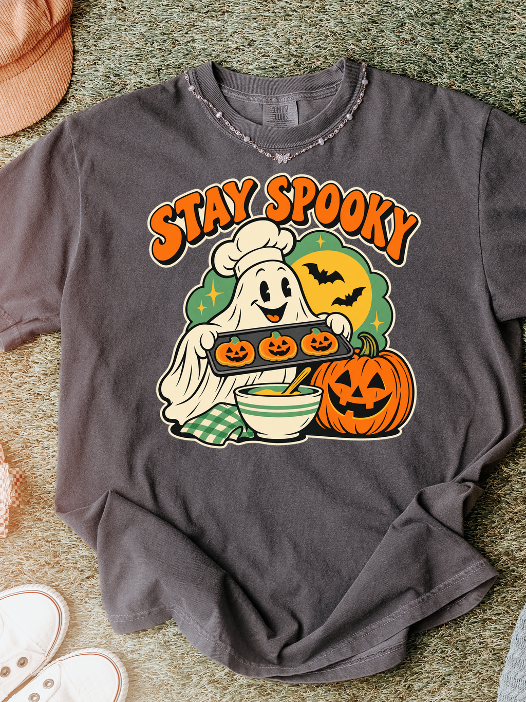 Halloween T-Shirt, Stay Spooky Ghost Baker, Comfort Colors, Retro Cartoon