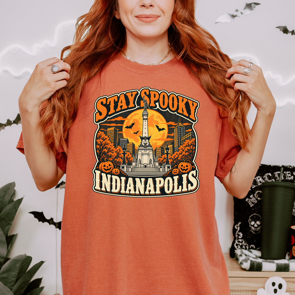 Indianapolis Halloween T-Shirt, Soldiers and Sailors Monument, Retro Pumpkin Souvenir, Comfort Colors