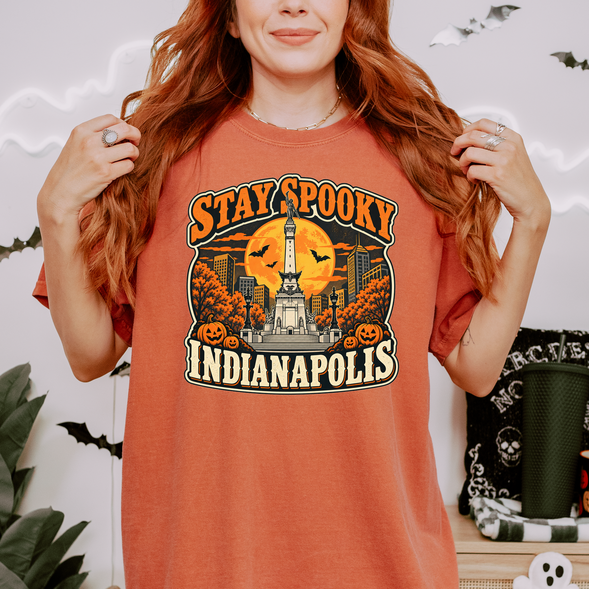 Indianapolis Halloween T-Shirt, Soldiers and Sailors Monument, Retro Pumpkin Souvenir, Comfort Colors