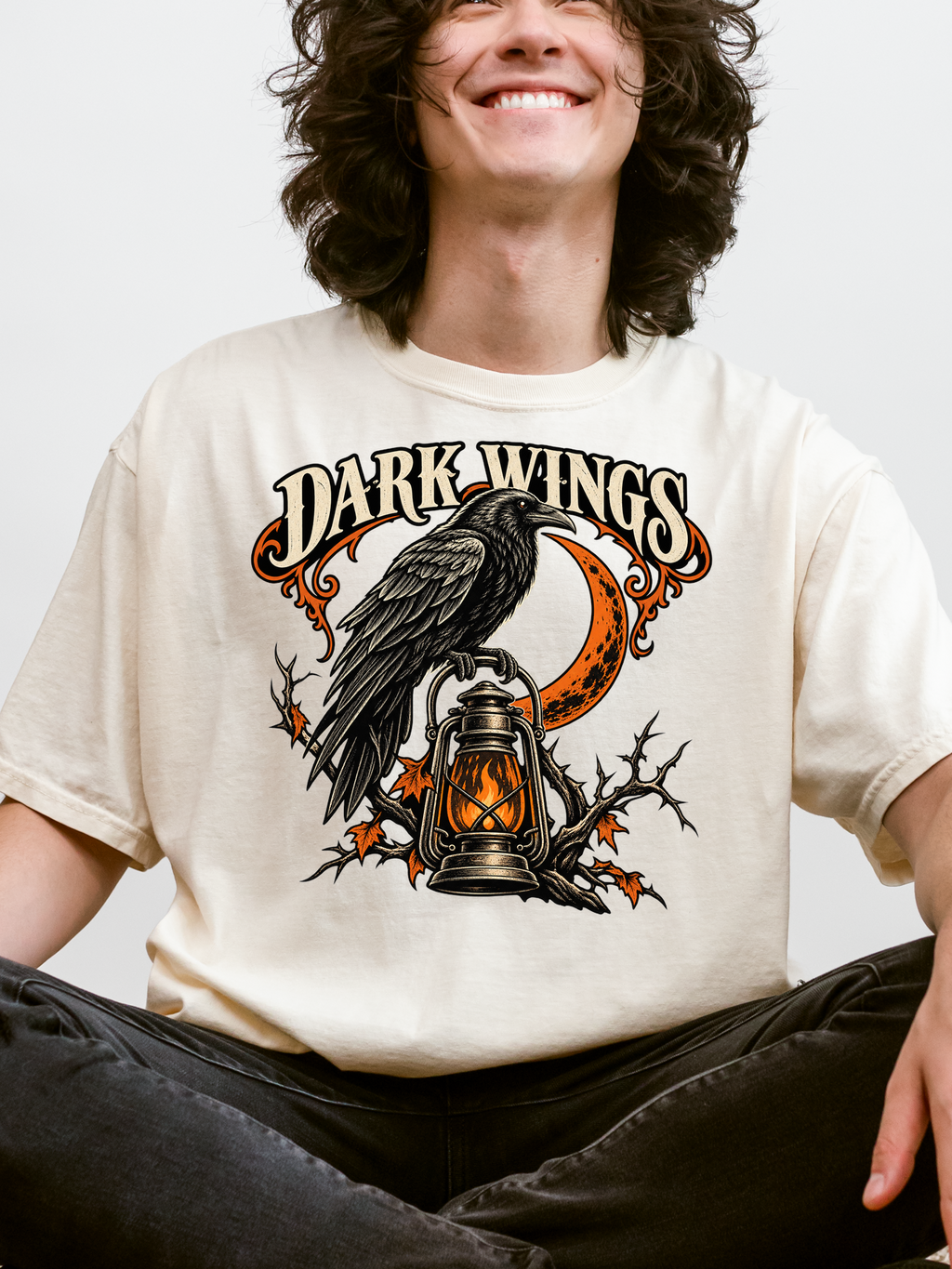 Halloween T-Shirt, Raven and Lantern, Comfort Colors, Gothic Woodcut Art
