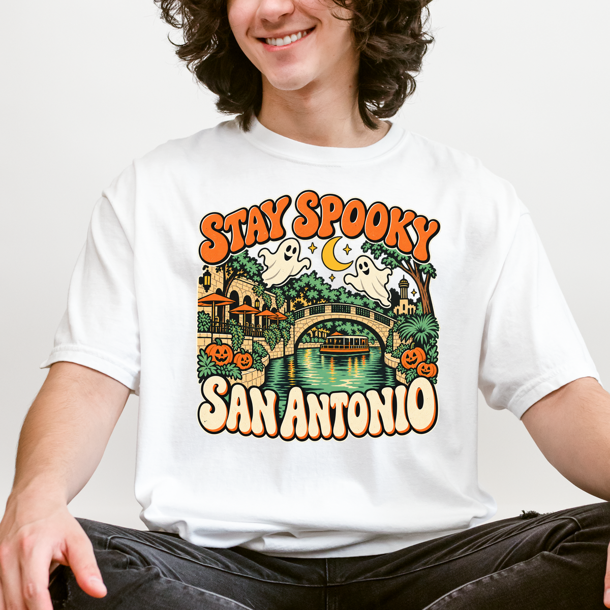 San Antonio Halloween T-Shirt, River Walk Ghosts and Pumpkins, Retro Texas Souvenir, Comfort Colors