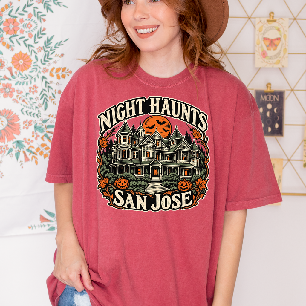 San Jose Halloween T-Shirt, Winchester Mystery House, Comfort Colors Folk Art Pumpkin California Souvenir