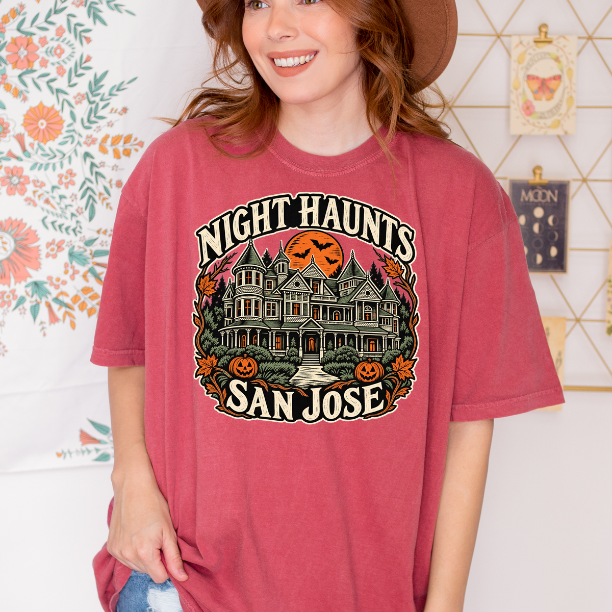 San Jose Halloween T-Shirt, Winchester Mystery House, Comfort Colors Folk Art Pumpkin California Souvenir