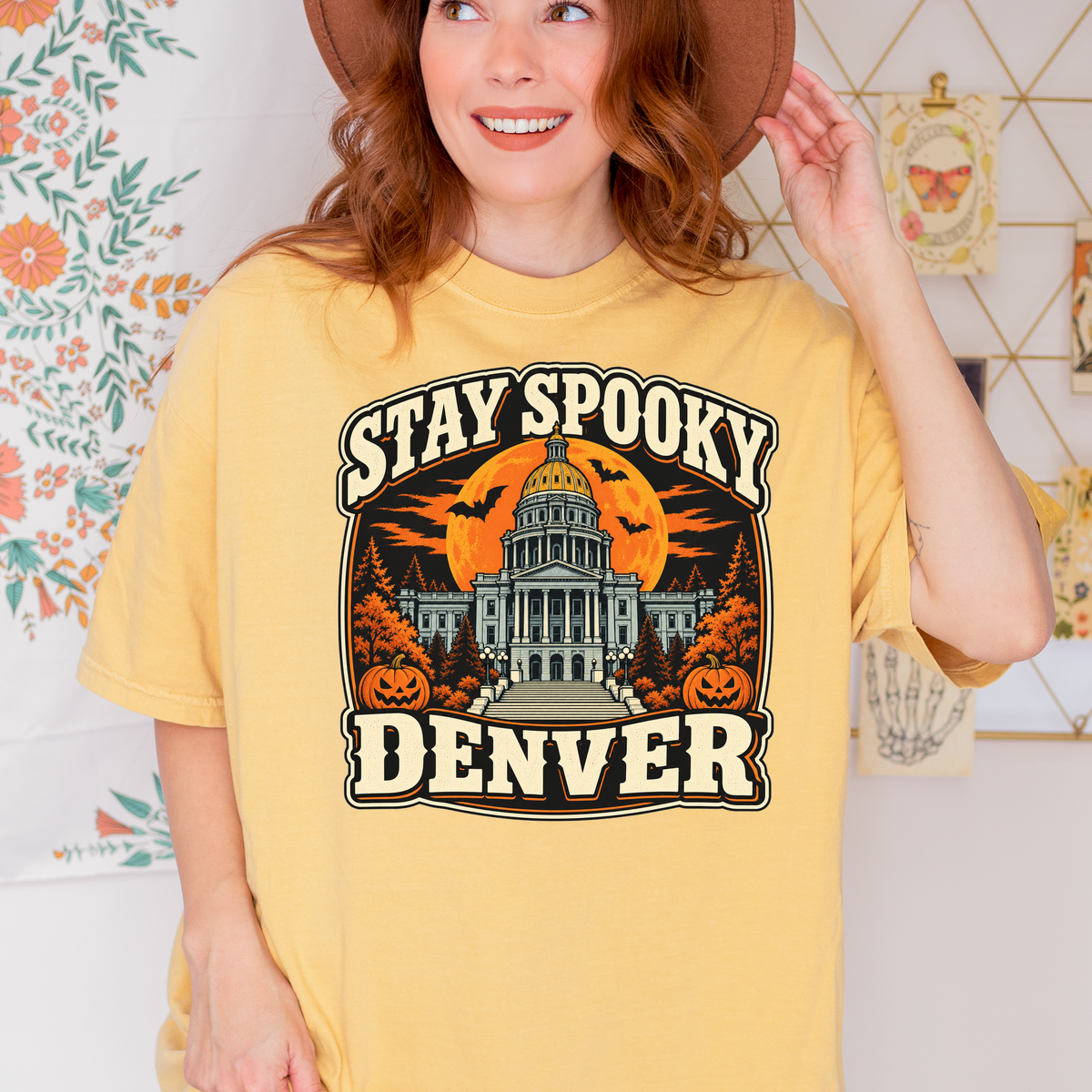 Denver Halloween T-Shirt, Colorado State Capitol, Comfort Colors Retro Pumpkin Souvenir, Spooky Season Bats