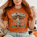 Skeleton Halloween T-Shirt, Bone Drizzle Pumpkin Umbrella, Folk Art Spooky Season, Comfort Colors