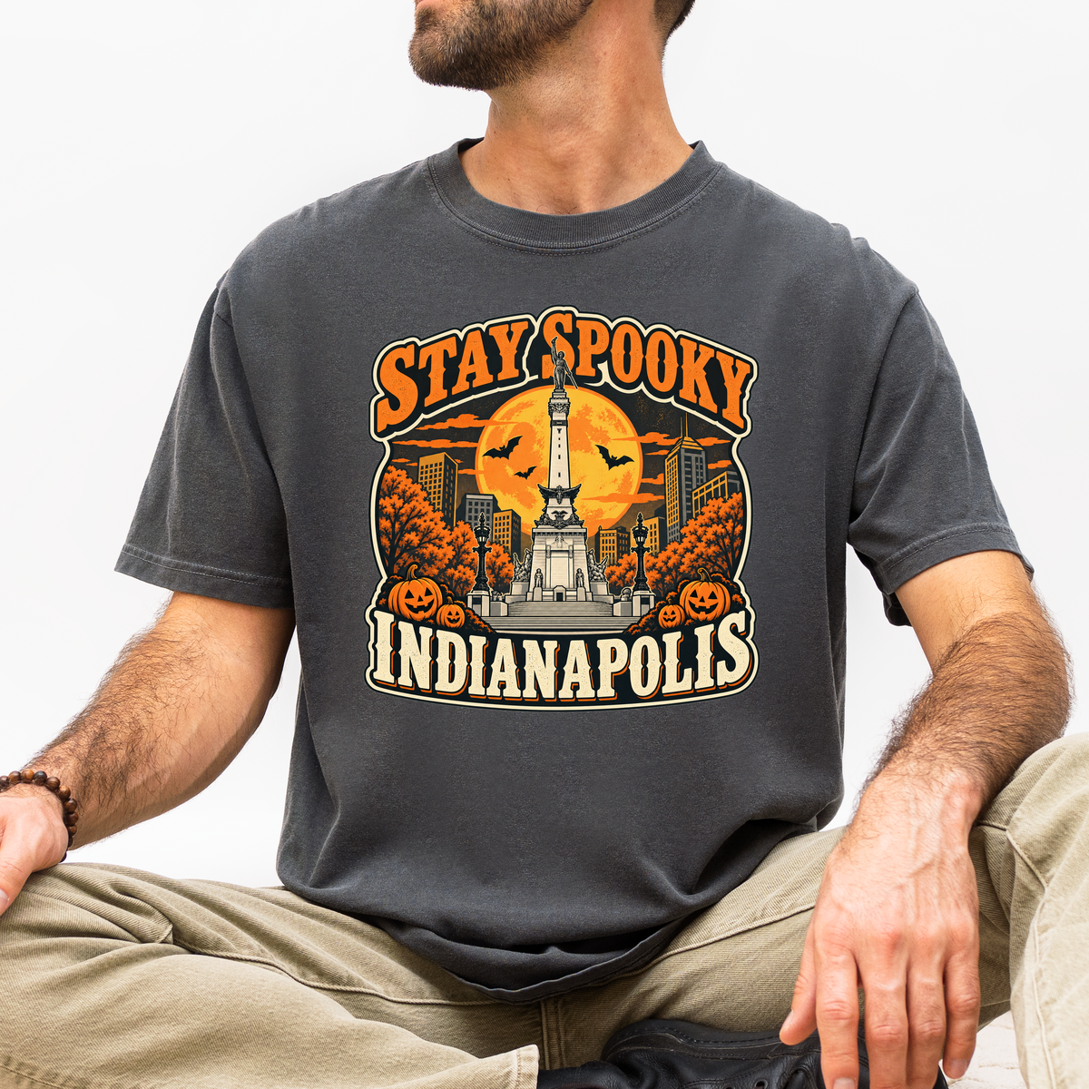 Indianapolis Halloween T-Shirt, Soldiers and Sailors Monument, Retro Pumpkin Souvenir, Comfort Colors