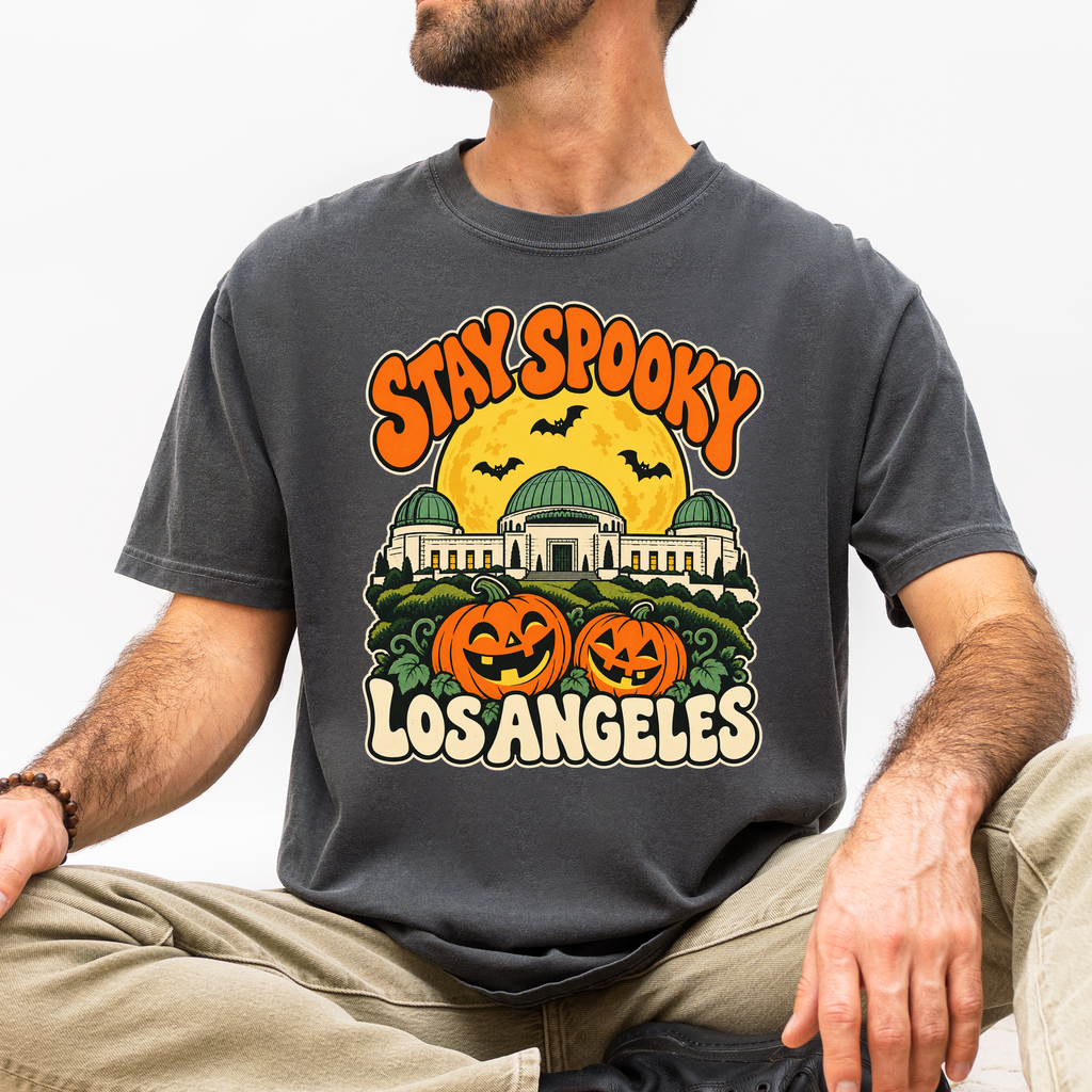Los Angeles Halloween T-Shirt, Griffith Observatory, Comfort Colors, Playful 1950s Cartoon California Souvenir